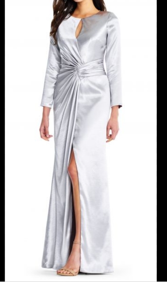 NEW Aidan Mattox evening gown maxi dress slit cut out silver formal wear - Picture 5 of 16